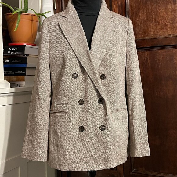 J CREW DOUBLE BREASTED BRISTOL BLAZER LINEN COTTON BLEND SIZE 8 NEW - Picture 1 of 9